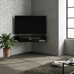 Rack Suspenso para Tv de até 50” Aparador Bancada Estante de Canto Preto