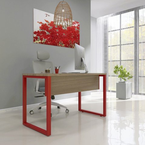 Escrivaninha Mesa Escritório X 150cm Industrial Vermelho e Marrom