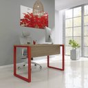 Ver imagem 1 de Escrivaninha Mesa Escritório X 150cm Industrial Noce Naturalle e Vermelho Marrom/Marromle