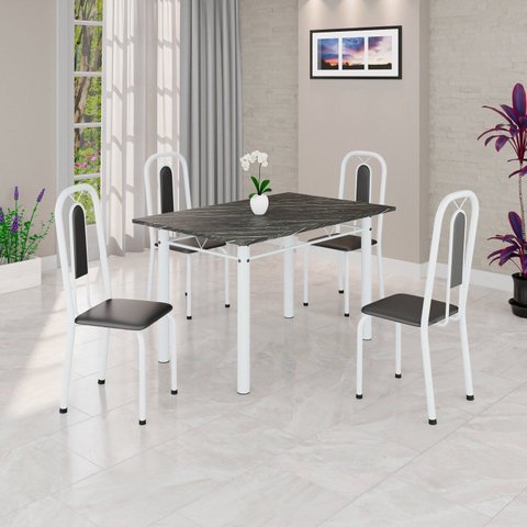 Conjunto Sala de Jantar com 4 Cadeiras Lívia Branco/Preto