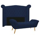 Ver imagem 1 de Kit Cabeceira Calçadeira Veneza 195cm Suede Azul Marinho