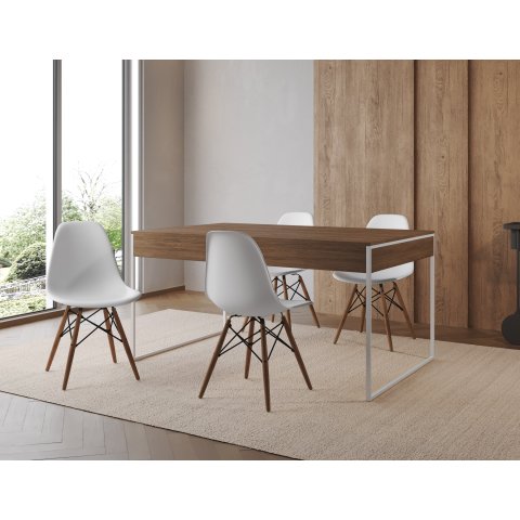 Conjunto Industrial Filadelfia 120x75 Ferro Branco Tampo Amendoa 4 Cadeiras Branco