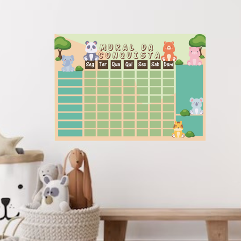 Mural de Conquista e Quadro de Atividades Infantil Bichinhos