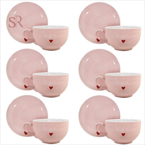 Jogo de Xícaras Chá Lamour 160ml 12 Peças Etilux Rosa