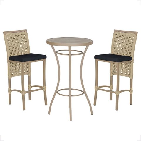 Mesa Bistro e 2 Banquetas Roma Fendi Corda Náutica 12 Trama Original