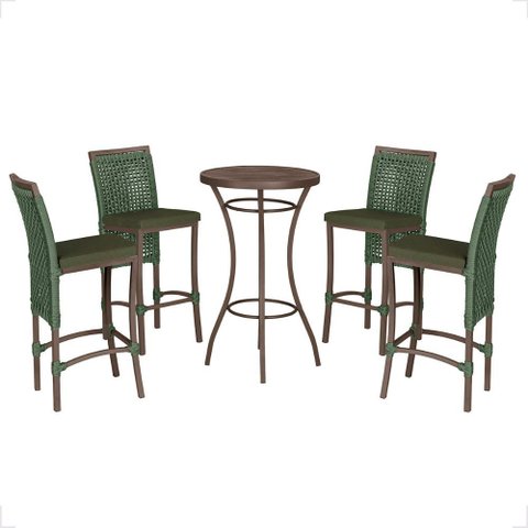 Mesa Bistro e 4 Banquetas Roma Marrom Corda Náutica 12 Trama Original