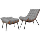 Ver imagem 1 de Poltrona com Puff Costela Sala Quarto Recepção Escritório Esqueleto Base Fixa Linho Cinza