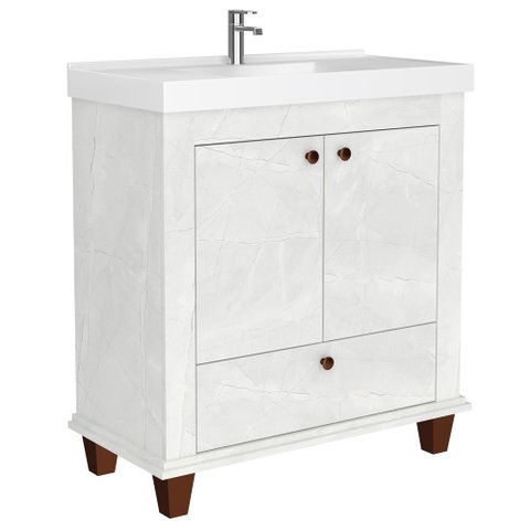 Balcão Gabinete para Banheiro com Pés e Lavatório 80cm Malezia B06 Cristal - Lyam Decor