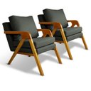 Ver imagem 3 de Kit 2 Poltrona Sala Decorativa Stella Estofada Veludo Cinza Base Madeira Castanho - Arkell