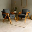 Ver imagem 1 de Kit 2 Poltrona Sala Decorativa Stella Estofada Veludo Cinza Base Madeira Castanho - Arkell