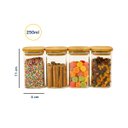 Ver imagem 2 de KIT 4 POTES DE VIDRO TAMPA BAMBU QUADRADO FLAT 250ML