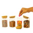 Ver imagem 6 de KIT 4 POTES DE VIDRO TAMPA BAMBU QUADRADO FLAT 250ML