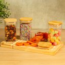 Ver imagem 5 de KIT 4 POTES DE VIDRO TAMPA BAMBU QUADRADO FLAT 250ML