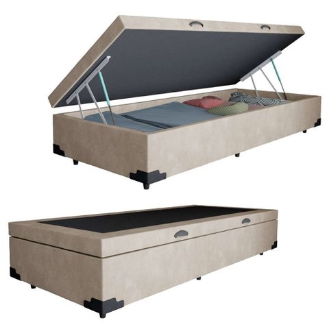 Cama Box Baú Solteiro Suede Bege Emth 88x188x40
