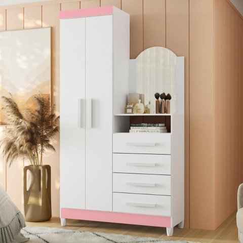 Guarda Roupa Comoda com Espelho Georgia Rosa