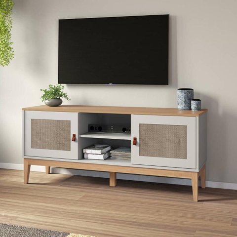 Rack Sala de Estar para Tv 135cm até 60 Polegadas 2 Portas Cor:mel Off White