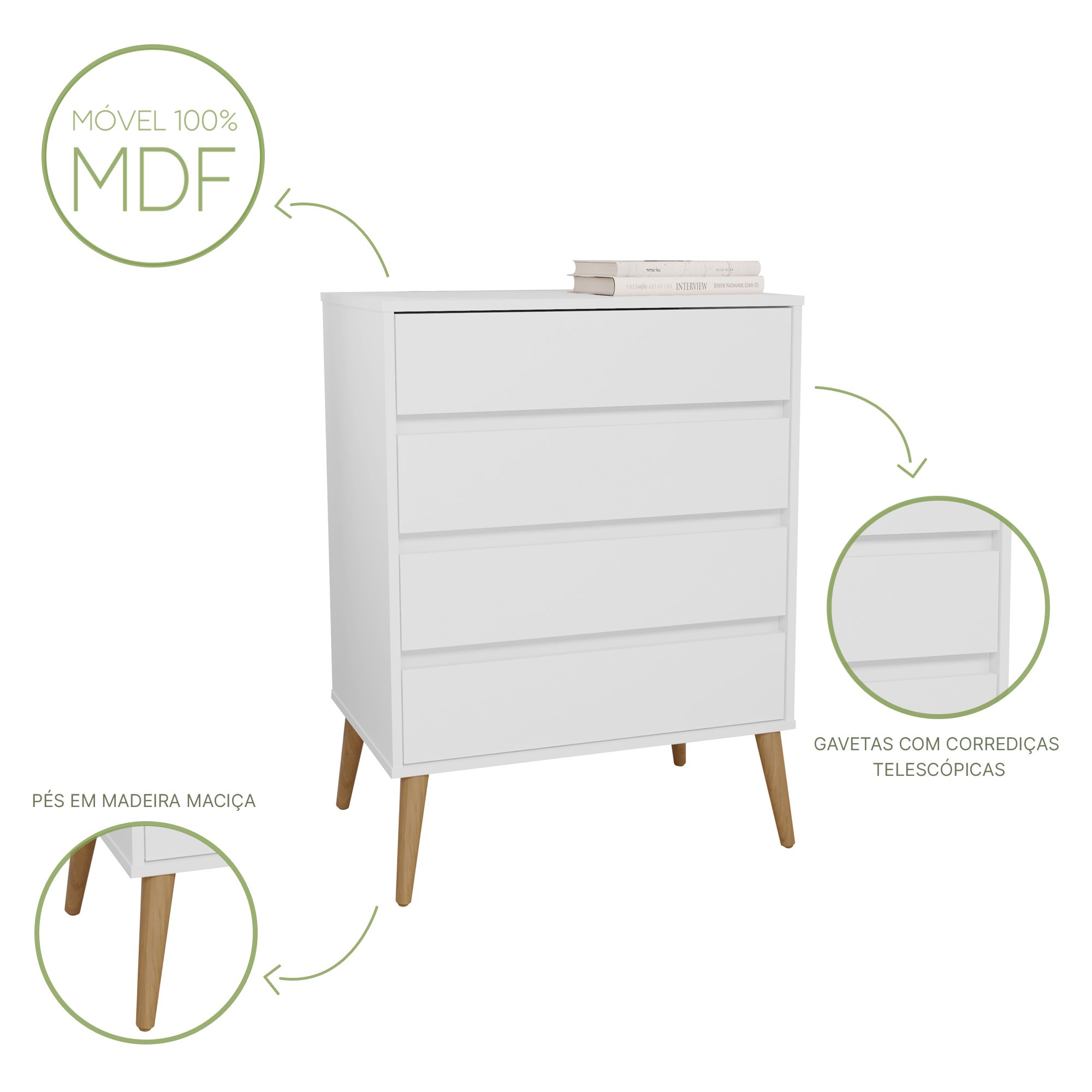 Cômoda 4 Gavetas 100% MDF Dolce - 6