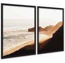 Ver imagem 1 de Kit 2 Quadros Praia Areia Degradê Marrom 45x34cm - com Vidro:moldura Branca