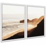 Kit 2 Quadros Praia Areia Degradê Marrom 45x34cm - com Vidro:moldura Branca - 2