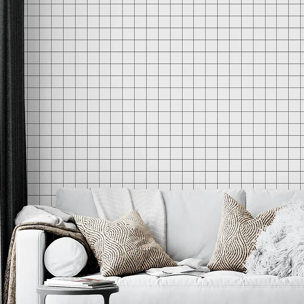 Papel de Parede Adesivo Grid Preto e Branco Lavável Fosco 10m