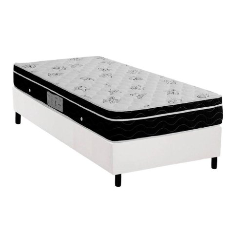 Cama Box Solteiro: Colchão Molas Ortobom Nanolastic Physical Spring + Base CRC Courano White(88x188