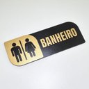 Ver imagem 1 de Placa Sinalização Banheiro Mdf Preto e Dourado Premium