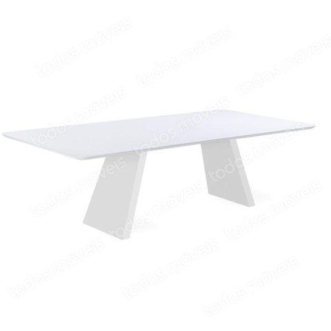 Mesa de Jantar Nirvana Livia 220 cm Retangular Borda Arredondada Madeira Vidro Colado Off White