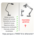 Ver imagem 2 de Luminária de Mesa Twist B, Articulação 360°Safe Spin, LED 9W Luz Neutra, Base Sólida, Design, Ideal