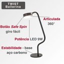 Ver imagem 4 de Luminária de Mesa Twist B, Articulação 360°Safe Spin, LED 9W Luz Neutra, Base Sólida, Design, Ideal