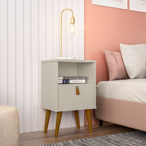 Mesa de Cabeceira 1 Gaveta 1 Nicho Pés Palito Retrô Búzios 