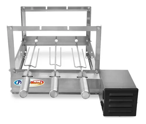 Churrasqueira Giratória Rotativa 3 Espetos Inox Giram Opostos Motor WEG - Lado Direito - 1