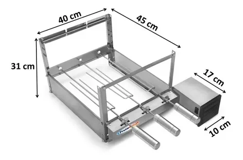Churrasqueira Giratória Rotativa 3 Espetos Inox Giram Opostos Motor WEG - Lado Direito - 2