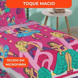 Jogo de Cama Infantil Lepper Barbie Solteiro 3 Peças Microfibra Rosa - 4