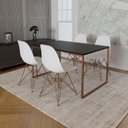 Ver imagem 1 de Mesa Industrial Base Ferro Cobre Tampo 137X90 Preto 4 Cadeiras Ferro Cobre Assento Branco Preto