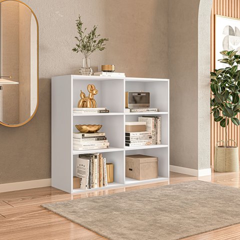 Estante de Livros 90CMX84,5cm Multiuso 6 Nichos Geórgia Branco