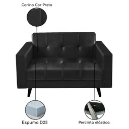 Sofá para Escritório Roma 02 Lugares - Corino - Cor Preto - 60041 - 3