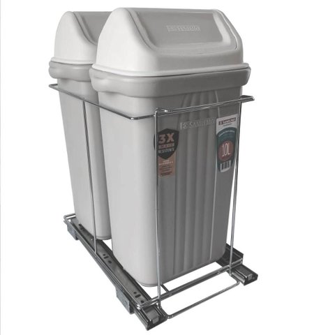 Lixeira Dupla Deslizante de Embutir Armário para Cozinha 10l Corrediça Tampa Basculante