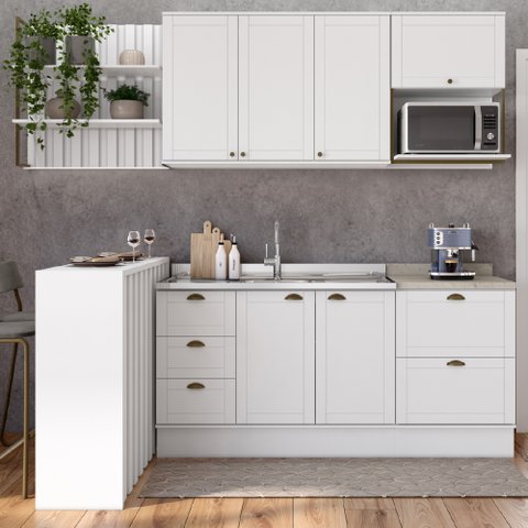 Cozinha Compacta 6 Peças Milla Pro 100% Mdf com Armário e Balcão Branco Carraro