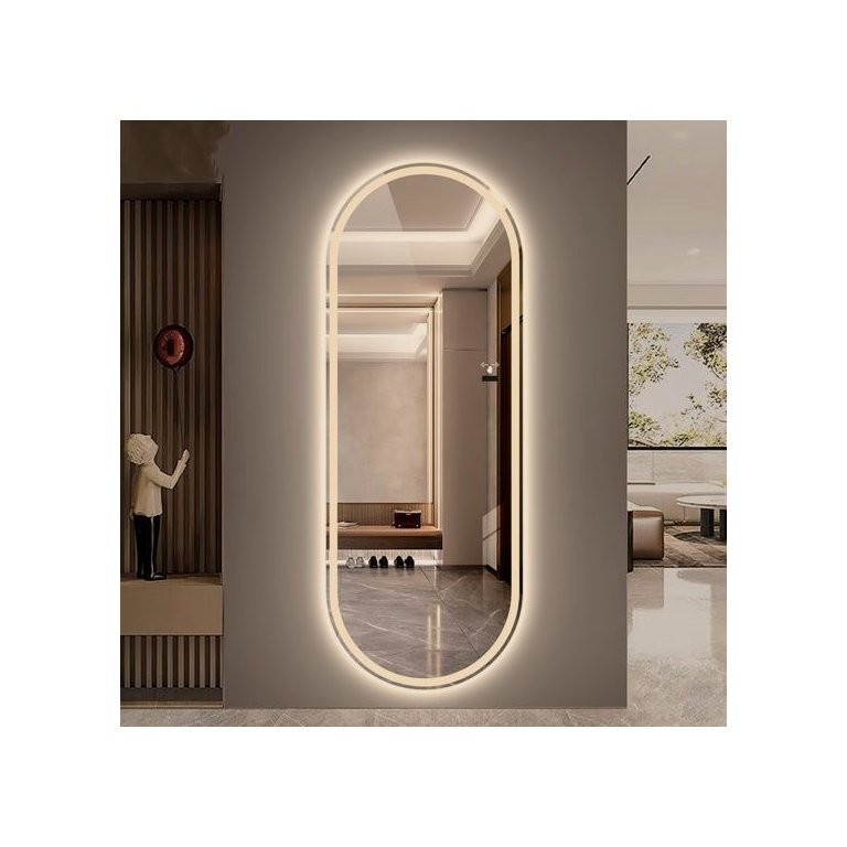 Espelho jateado Oval Iluminado com led quente - 60x150cm