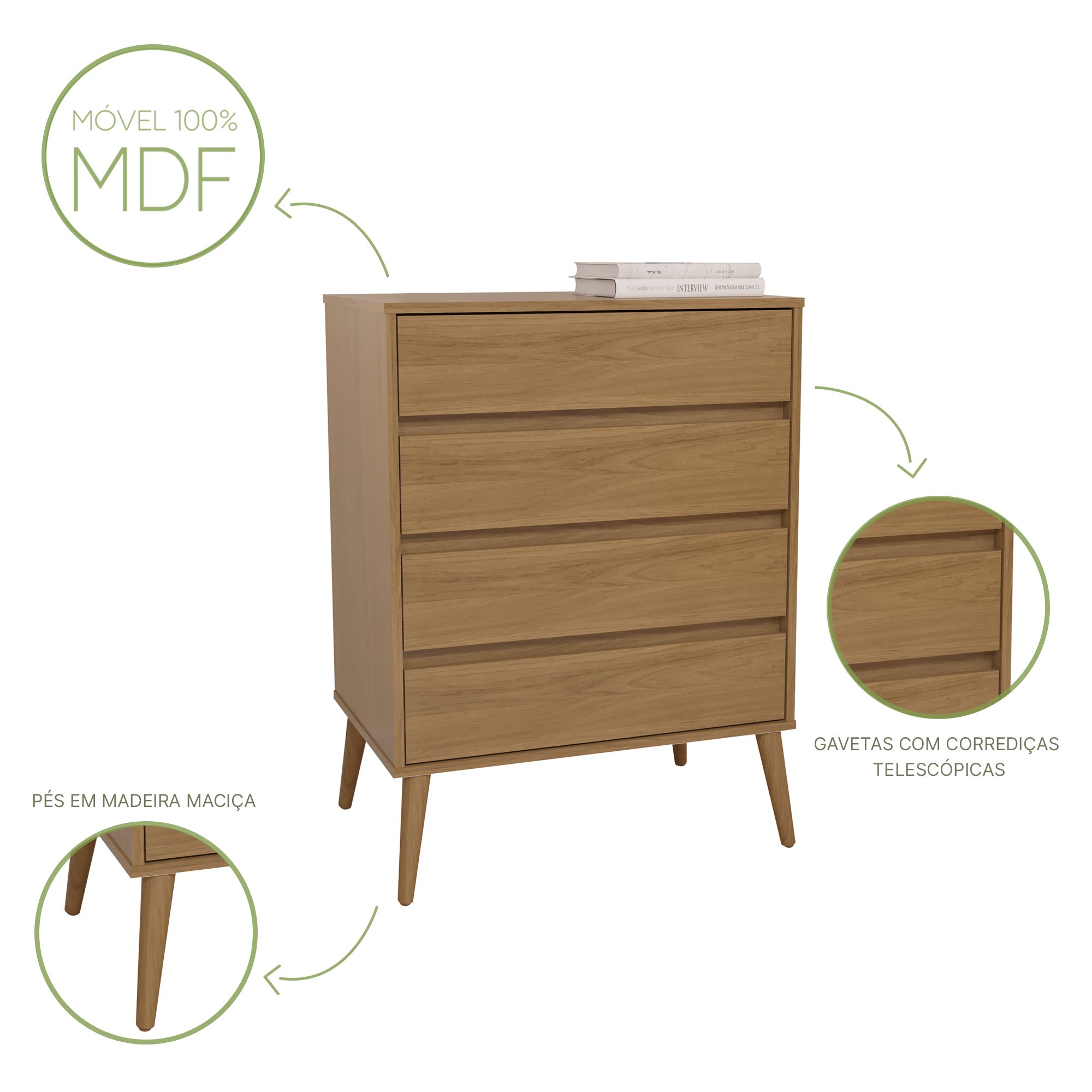 Cômoda 4 Gavetas 100% MDF Dolce - 6