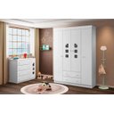 Ver imagem 2 de Kit Quarto Infantil Bebê Livia Cômoda 4 Gavetas e Guarda Roupa 4 Portas 2 Gavetas com Detalhe Branco