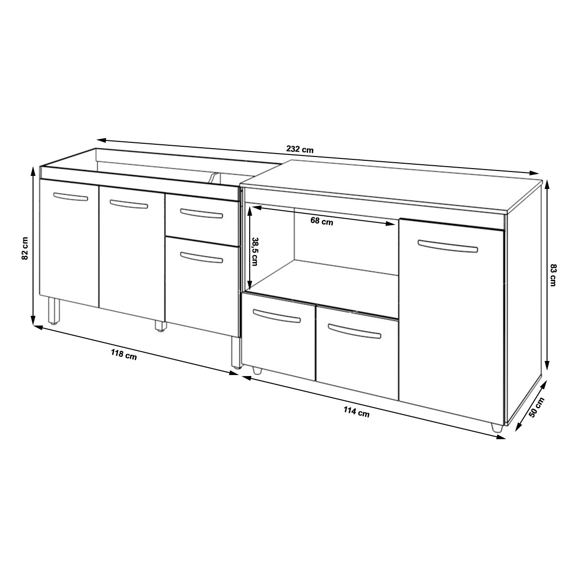 Gabinete Cozinha Armário Balcão de Pia 120 Cm Aline e Balcão para Microondas e Forno Elétrico Lilian - 6