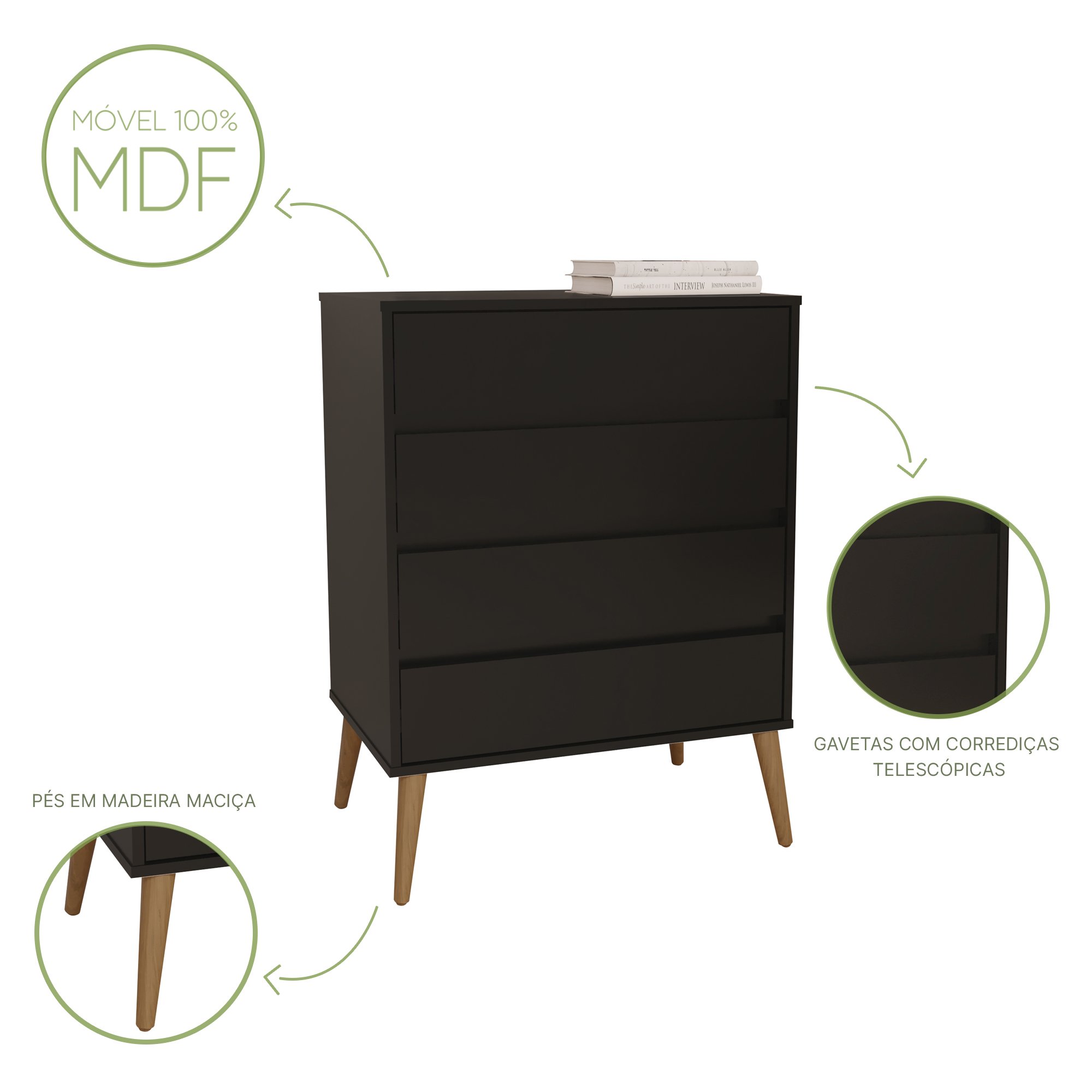 Cômoda 4 Gavetas 100% MDF Dolce - 6