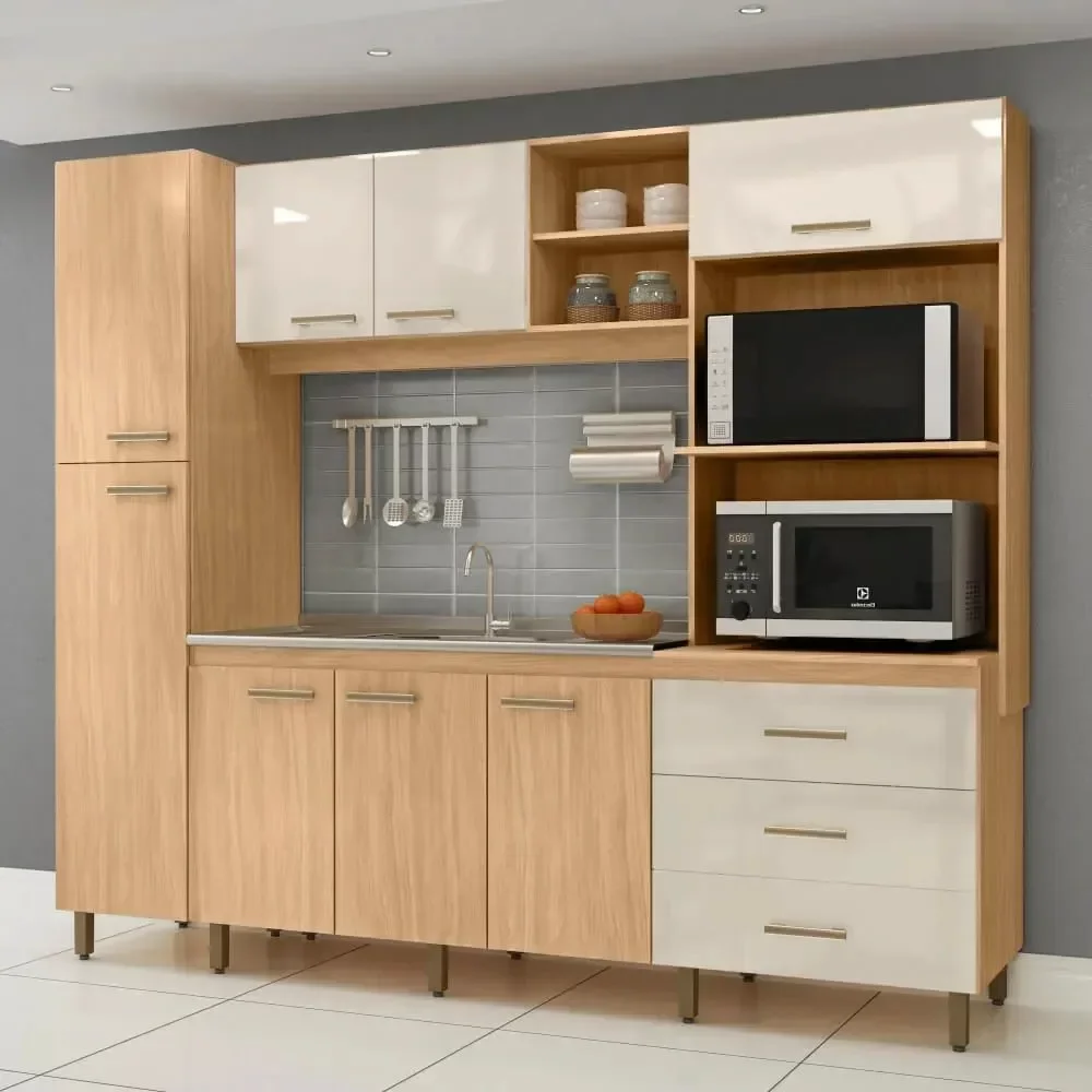 Cozinha Compacta Vitória Mapi Móveis 8 Portas 3 Gavetas - Amêndoa/Avelã - 1