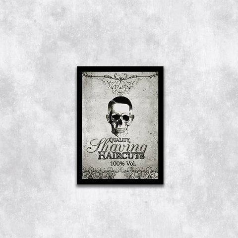 Quadro Quality Shaving Haircuts 24x18cm - com vidro:Madeira preta