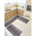 Ver imagem 1 de Kit 3 Peças Jogo Cozinha Passadeira Emborrachada Não Derrapa Barrado Marrom Branco