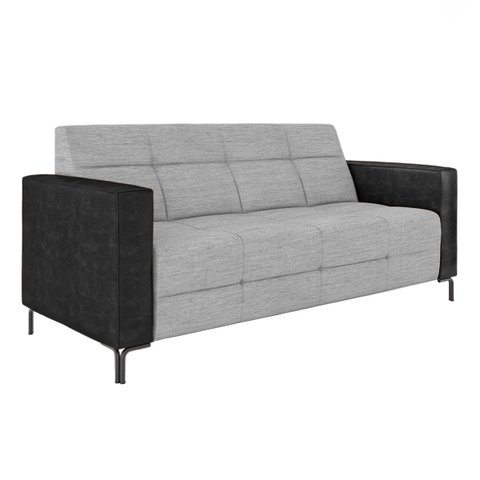 Sofá Living Decorativo Houston 2 Lugares 200cm Pés em Metal Linho/ Pu Cinza Escuro/ Preto G33 - Gran