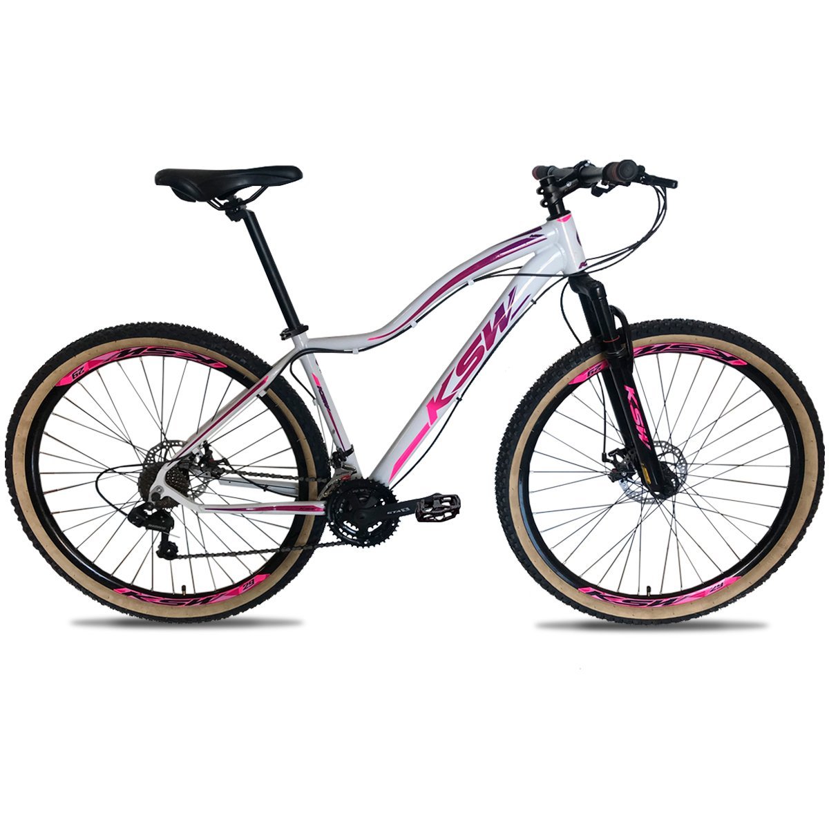 Bicicleta Aro 29 Ksw Alumínio Câmbios Shimano 24v Freio a Disco KSW Xlt Shimano 24v Branco/Rosa 15" - 1