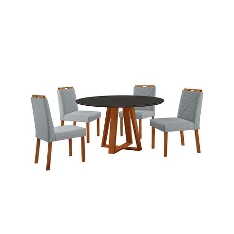 Conjunto Sala de Jantar Mesa Floripa 110cm Tampo Redondo Vidro/MDF Preto com 4 Cadeiras Dallas com P