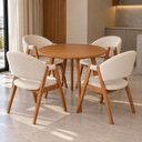 Ver imagem 1 de Conjunto Mesa Compacta Freijó 90cm & 4 Cadeiras Zara em Linho Marfim Confortáveis & Delicadas